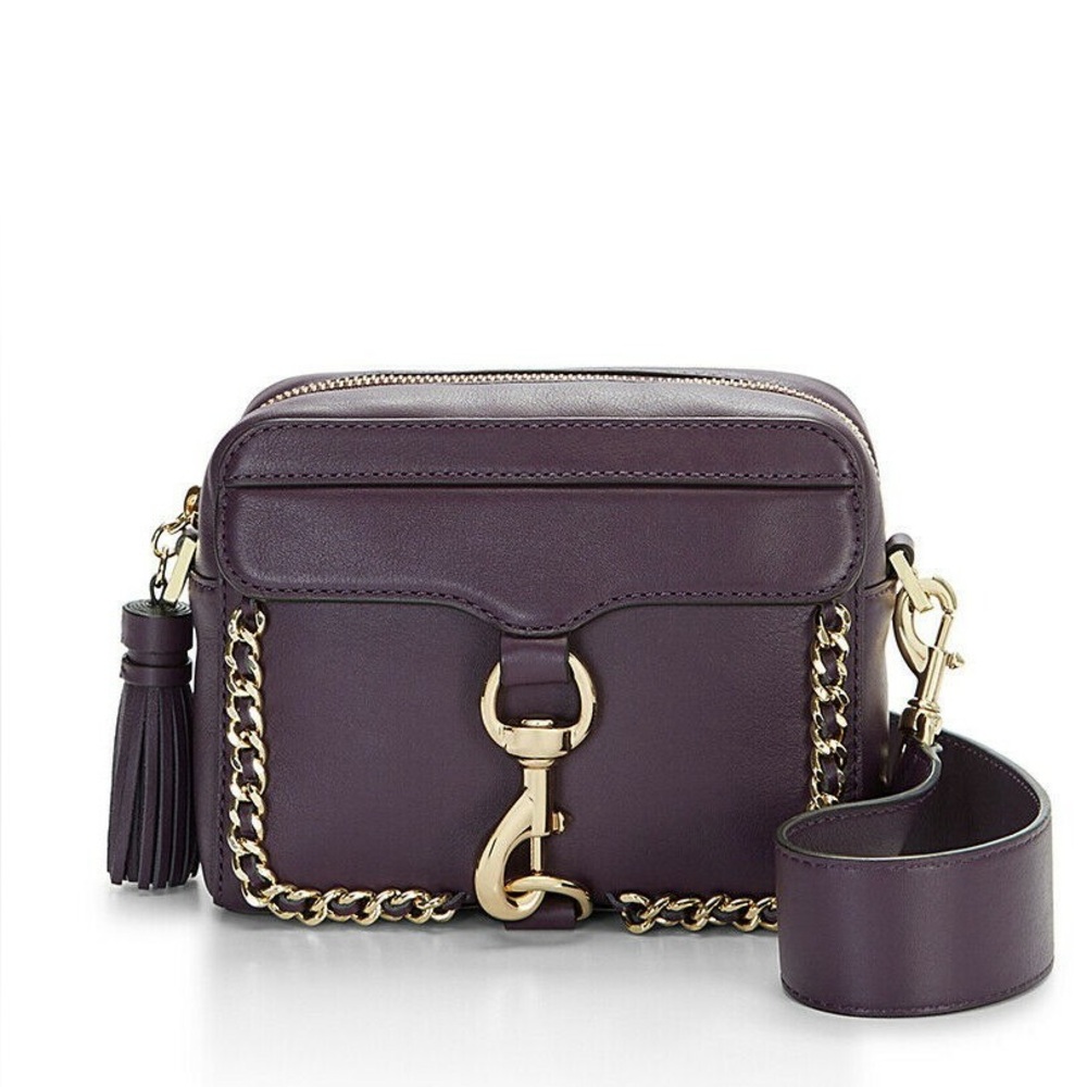 Rebecca Minkoff Woven Chain Aubergine Camera Bag Leather Crossbody Strap